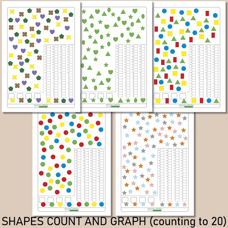 Shapes Count and Graph (counting to 20), Printable Activity for Kids ...
