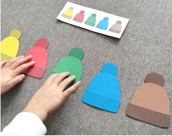 Winter Hat Pattern Matching Activity, Color Matching Game, Preschool & Toddlers, Montessori, Printable PDF