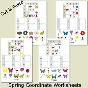 Spring Coordinate Worksheets for Kids – Cut & Paste | Kindergarten PDF