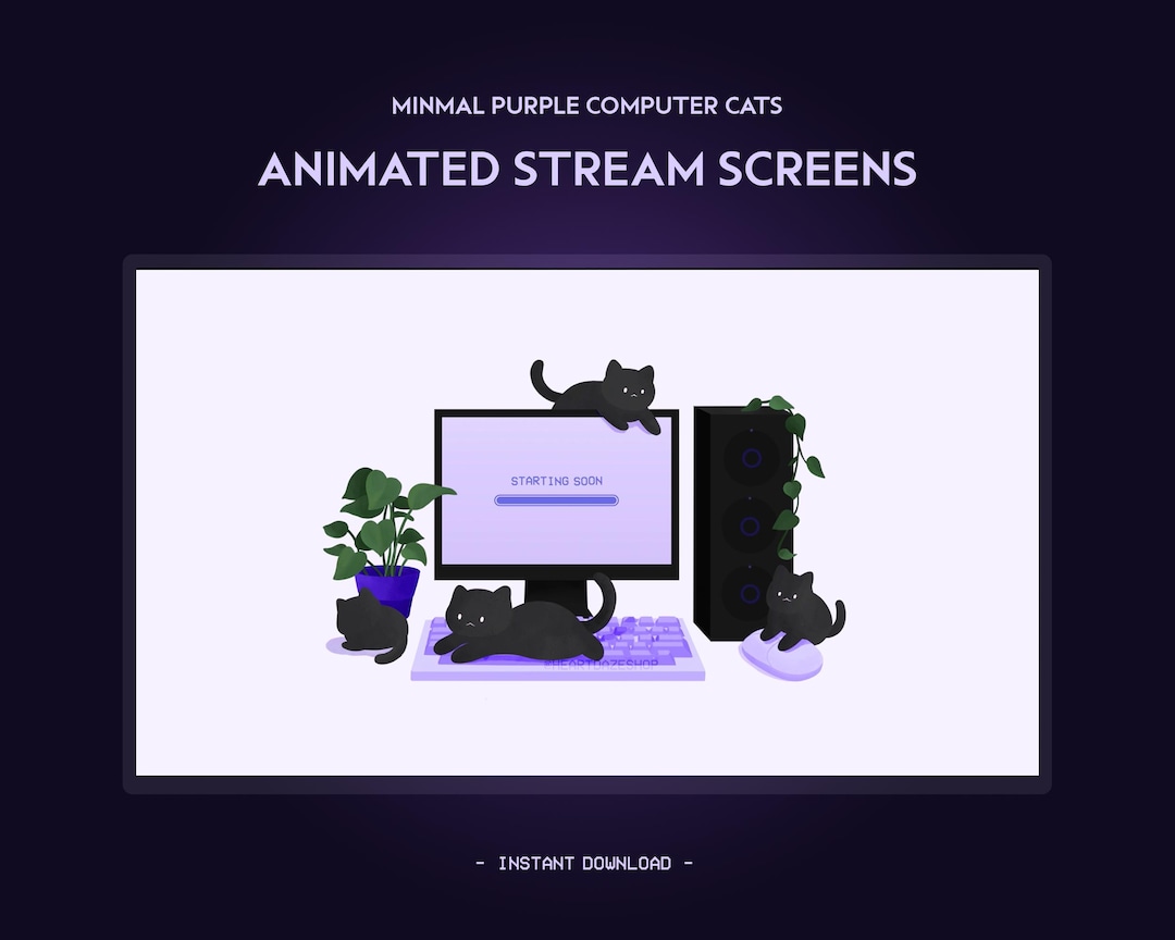 Purple Computer Cats Animated Screens | Minimalistic Twitch Scenes ...