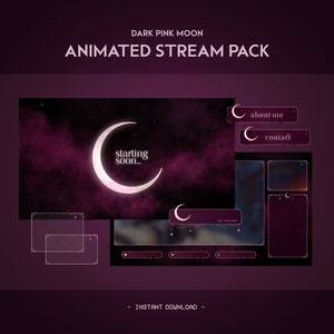 Pink Mond Animierte Stream Pack | Nacht Minimal Verträumt | Cloud Celestial Twitch Overlay, Alarm, Panels, Übergang | Vtuber | Spielen