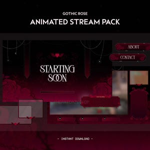 Gothic Rose Animated Stream Pack | Dark Elegant Vampire | Blood Thorns Minimal Twitch Overlay, Alert, Panels, Transition | Vtuber | Gaming