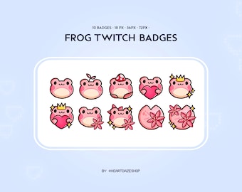 Cute Soft Frog Sub Bit Badges | Kawaii Pink Heart Emotes | Streamer Twitch, YouTube