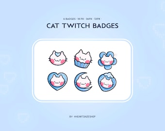 Blue Ice Cat Sub Bit Badges | Cute Cozy Heart Moon Kitten Emotes | Streamer Twitch, YouTube