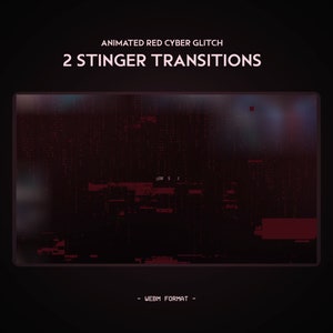 Pode incluir: Transições de stinger glitch cibernético vermelho animadas em formato webm. A imagem mostra uma tela vermelha e preta com um efeito de glitch digital.