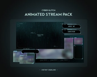 Cyan Cyber Animated Stream Pack | Dark Minimal Clean Tech | Green Blue Twitch Overlay, Alert, Panels, Transition | Vtuber Friendly | Gaming