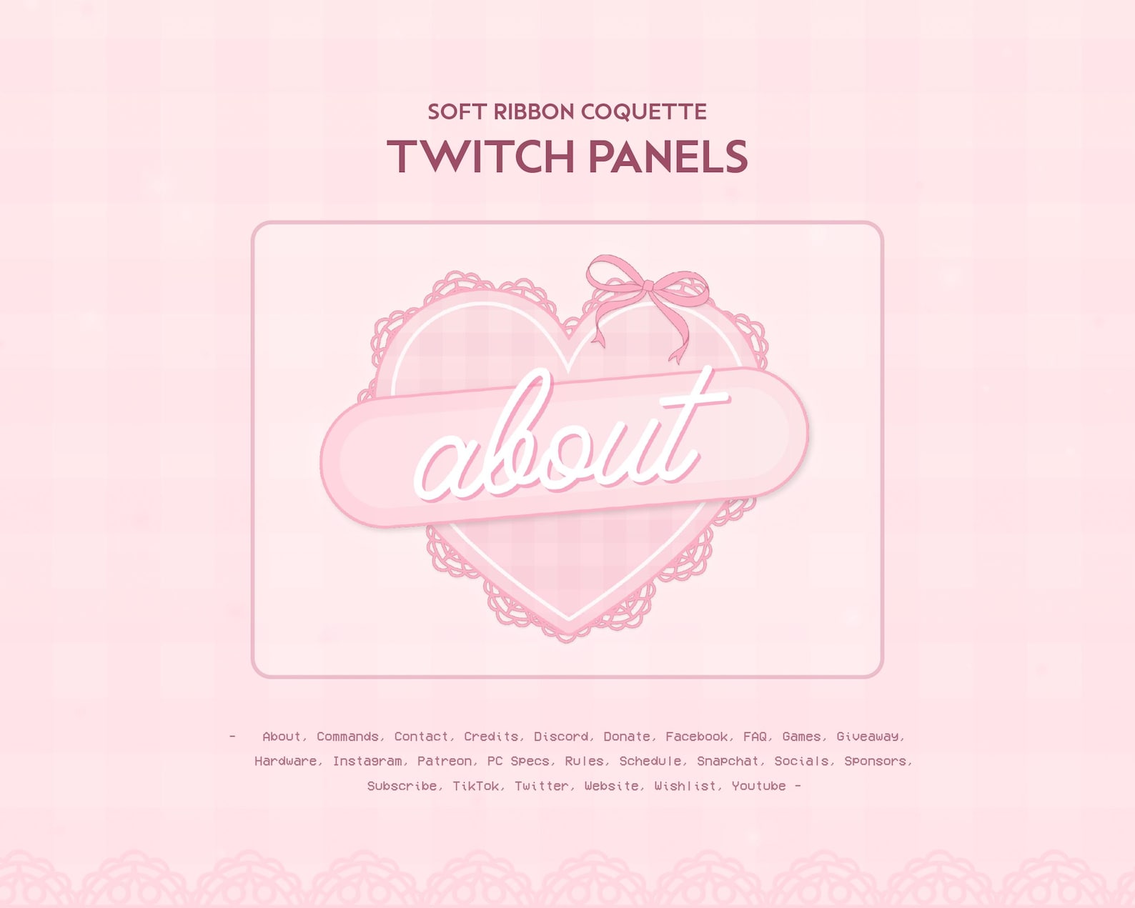 Soft Ribbon Coquette Twitch Panels | Pink Lace Pastel Panel Set | Cute ...
