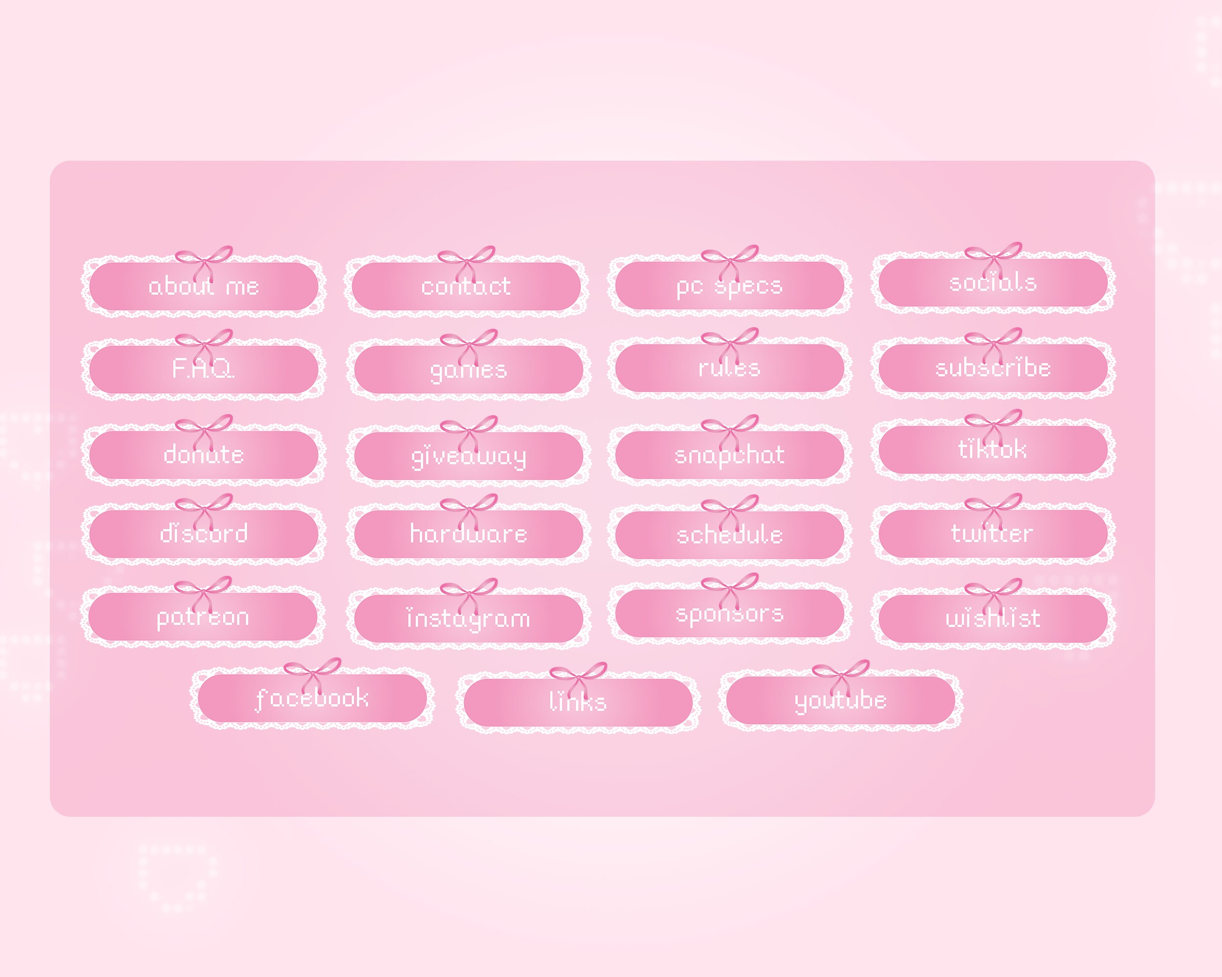 Pink Ribbon Lace Twitch Panels | Cute Coquette Simple Stream Overlays ...