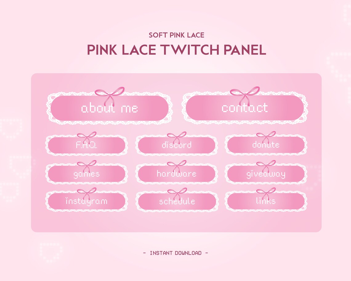Pink Ribbon Lace Twitch Panels | Cute Coquette Simple Stream Overlays ...