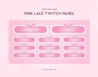Pink Ribbon Lace Twitch Panels | Cute Coquette Simple Stream Overlays, Alert, Panels