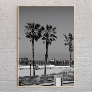 Noir et blanc, impression de Huntington Beach, art de Huntington Beach, affiche de Huntington Beach, photo de Huntington Beach, décoration de plage de Huntington