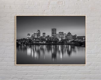 Blanco y negro, lámina de Montreal, arte mural de Montreal, póster de Montreal, blanco y negro, decoración de Montreal, lámina de Canadá
