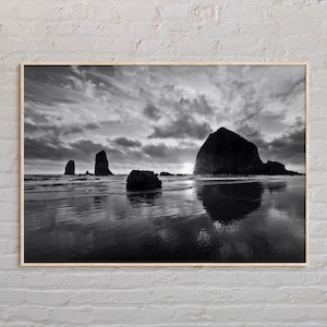 Schwarz und weiß, Cannon Beach Druck, Cannon Beach Wandkunst, Cannon Beach Poster, Cannon Beach Foto, Cannon Beach Wanddekor, Oregon, USA