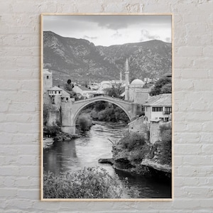 Zwart-wit, Bosnië en Herzegovina print, Bosnië en Herzegovina muurkunst, Bosnië en Herzegovina poster, Europa poster print