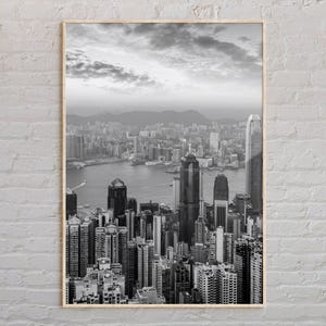Impresión en blanco y negro de Hong Kong, arte mural de Hong Kong, póster de Hong Kong, foto de Hong Kong, impresión de póster de Hong Kong, decoración de pared de Hong Kong