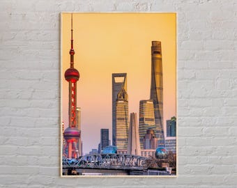 Foto real, Impresión de Shanghái, Arte mural de Shanghái, Póster de Shanghái, Foto de Shanghái, Impresión de póster de Shanghái, Decoración de pared de Shanghái, China