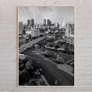 Impresión en blanco y negro de Fort Worth, arte mural de Fort Worth, póster de Fort Worth, fotografía de Fort Worth, impresión de póster de Fort Worth, decoración de Fort Worth