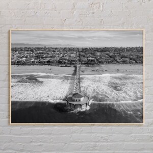 Noir et blanc, impression de plage de Manhattan, art mural de plage de Manhattan, affiche de plage de Manhattan, photo de plage de Manhattan, déco de plage de Manhattan