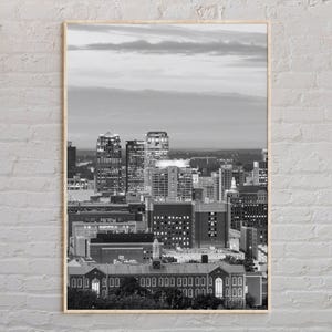 Impresión en blanco y negro de Birmingham, arte mural de Birmingham, póster de Birmingham, foto de Birmingham, impresión de póster de Birmingham, póster de Alabama, EE. UU.