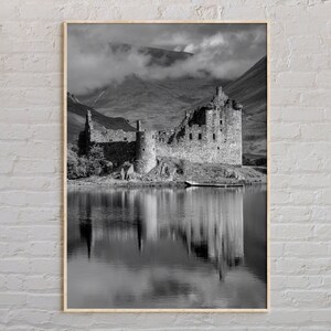 Impresión en blanco y negro de Escocia, arte mural de Escocia, póster de Escocia, fotografía de Escocia, impresión de póster de Escocia, decoración de pared de Escocia, impresión del Reino Unido