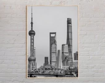 Blanco y negro, Impresión de Shanghái, Arte mural de Shanghái, Póster de Shanghái, Foto de Shanghái, Impresión de póster de Shanghái, Decoración de pared de Shanghái, China