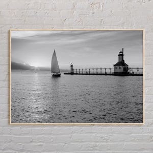 Zwart-wit, Lake Michigan print, Lake Michigan kunst aan de muur, Lake Michigan poster, Lake Michigan foto, Lake Michigan decor, VS