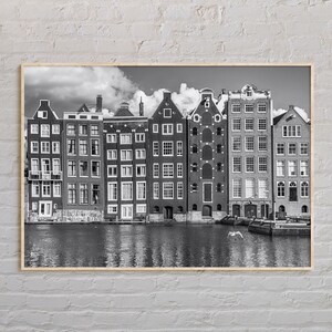 Noir et blanc, impression d'Amsterdam, art mural Amsterdam, affiche d'Amsterdam, photo d'Amsterdam, impression d'affiche d'Amsterdam, décoration d'Amsterdam