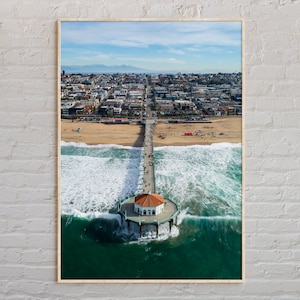 Vraie photo, impression de Manhattan Beach, art mural de Manhattan Beach, affiche de Manhattan Beach, photo de Manhattan Beach, déco de plage de Manhattan