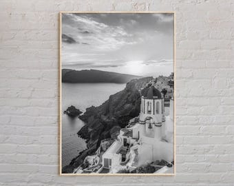 Blanco y negro, Impresión de Santorini, Arte mural de Santorini, Póster de Santorini, Foto de Santorini, Impresión de póster de Santorini, Decoración de Santorini, Grecia
