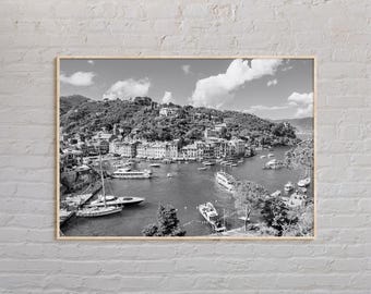 Czarno-biały, wydruk Portofino, sztuka ścienna Portofino, plakat Portofino, zdjęcie Portofino, plakat Portofino, wystrój Portofino, Włochy