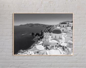 Blanco y negro, Impresión de Santorini, Arte mural de Santorini, Póster de Santorini, Foto de Santorini, Impresión de póster de Santorini, Decoración de Santorini, Grecia