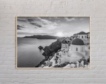 Blanco y negro, Impresión de Santorini, Arte mural de Santorini, Póster de Santorini, Foto de Santorini, Impresión de póster de Santorini, Decoración de Santorini, Grecia
