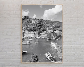 Czarno-biały, wydruk Portofino, sztuka ścienna Portofino, plakat Portofino, zdjęcie Portofino, plakat Portofino, wystrój Portofino, Włochy