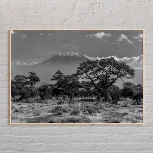 Schwarzweiß, Kilimandscharo Foto, Kilimandscharo Wandkunst, Kilimandscharo Foto, Tansania Poster, Schwarz weiß