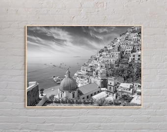 Impresión en blanco y negro de Positano, arte mural de Positano, póster de Positano, foto de Positano, impresión de póster de Positano, decoración de Positano, Amalfi, Italia