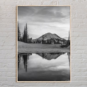 Zwart-wit, Mount Rainier-print, Mount Rainier-muurkunst, Mount Rainier-poster, Mount Rainier-foto, Mount Rainier-muurdecoratie, VS