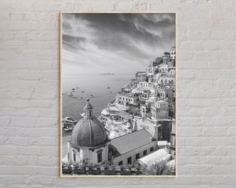 Impresión en blanco y negro de Positano, arte mural de Positano, póster de Positano, foto de Positano, impresión de póster de Positano, decoración de Positano, Amalfi, Italia
