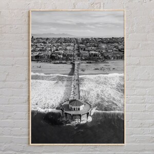Noir et blanc, impression de plage de Manhattan, art mural de plage de Manhattan, affiche de plage de Manhattan, photo de plage de Manhattan, déco de plage de Manhattan