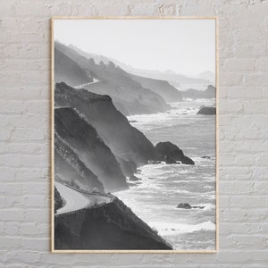 Schwarz und weiß, Big Sur Print, Big Sur Wandkunst, Big Sur Poster, Big Sur Foto, Big Sur Poster Druck, Big Sur Dekor, Kalifornien Druck