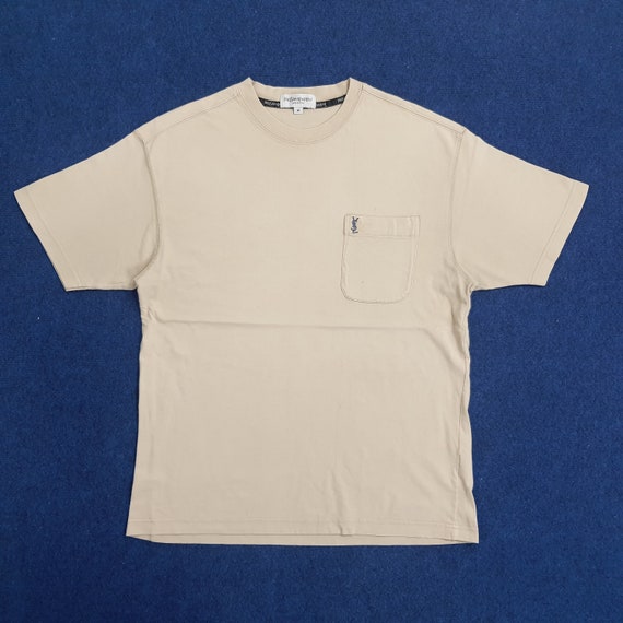 【SAINT LAURENT】CLASSIC SHORT SLEEVE POCKET T-SHIRT Saint Laurent Pocket T-Shirt Gray Faded Jersey Size Medium