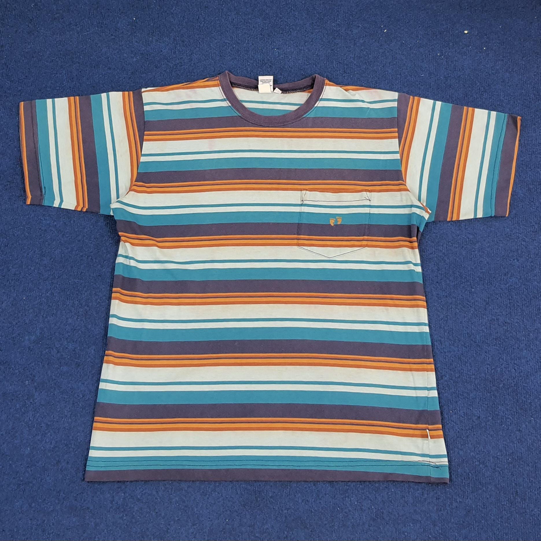 トップス vintage made in USA HANG TEN border ez VTG HANG TEN STRIPED USA MADE SKATEBOARD SURF LONG SLEEVE
