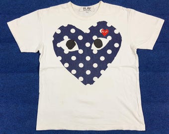 Vintage PLAY Comme Des Garcons Japan Blue Hearts Tshirt