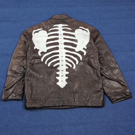 Rare Custom Skeleton Bone Leather Jacket Nautica … - image 1