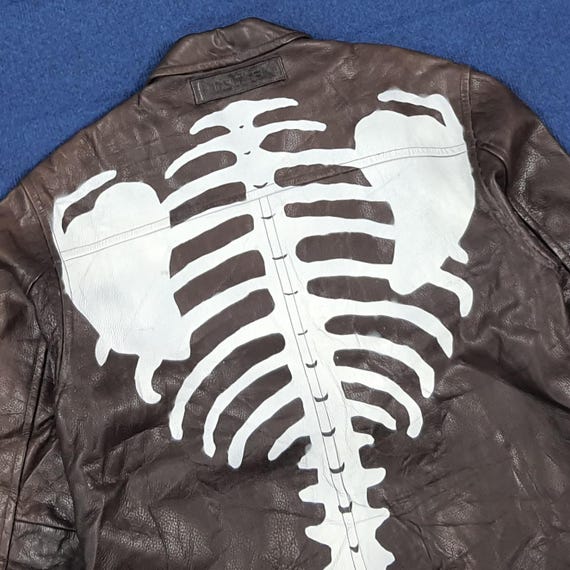 Rare Custom Skeleton Bone Leather Jacket Nautica … - image 2