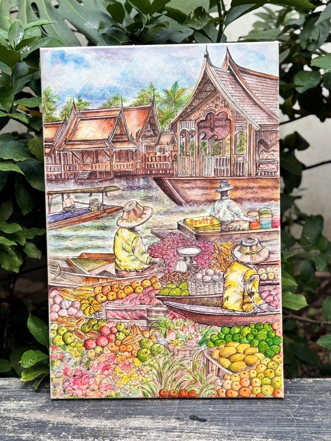 H. Yuasa 水彩画 東南アジア水上マーケットの風景 il_fullxfull.6680357983_p1ha.jpg
