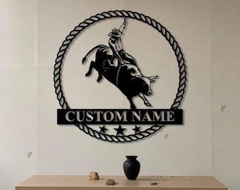 Custom Bull Rider Metal Wall Art Cowboy sign gift Personalized Rodeo Name Sign Home Decor Cowboy Riding Bull Decoration Birthday Dad Gift
