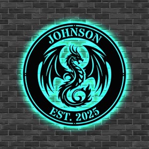 Personalized Dragon LED Sign, Custom Dragon Name Sign, Dragon Lover Gift,Nursery Decor,Dragon wall art,Home Decor,Gamer Decor,Medieval Decor