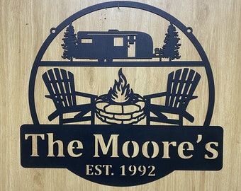 Happy Campers Yard sign, Camping Sign, Camper Decor, RV Decor, Personalized Campsite RV, Family Name Sign, Anniversary Gift, Mancave Decor