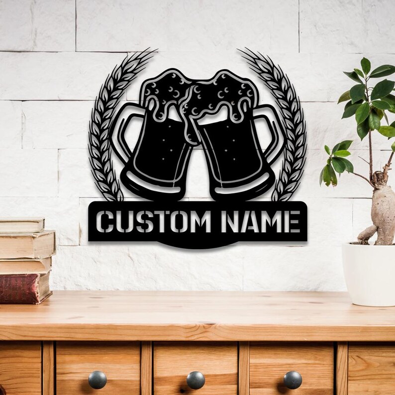 Personalized Beer Bar Metal Wall Art LED Light Custom Beer Mug Cheers ...