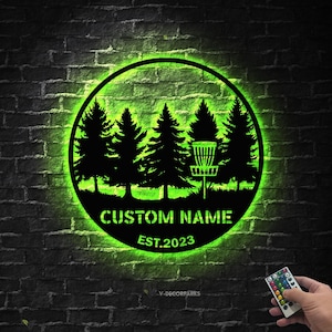Custom Disc Golf Player Metal Wall Art LED Light, Personalized Disc Golfer Name Sign Home Decor, Disc Golf for Home Decor & Gift, Disc Golf